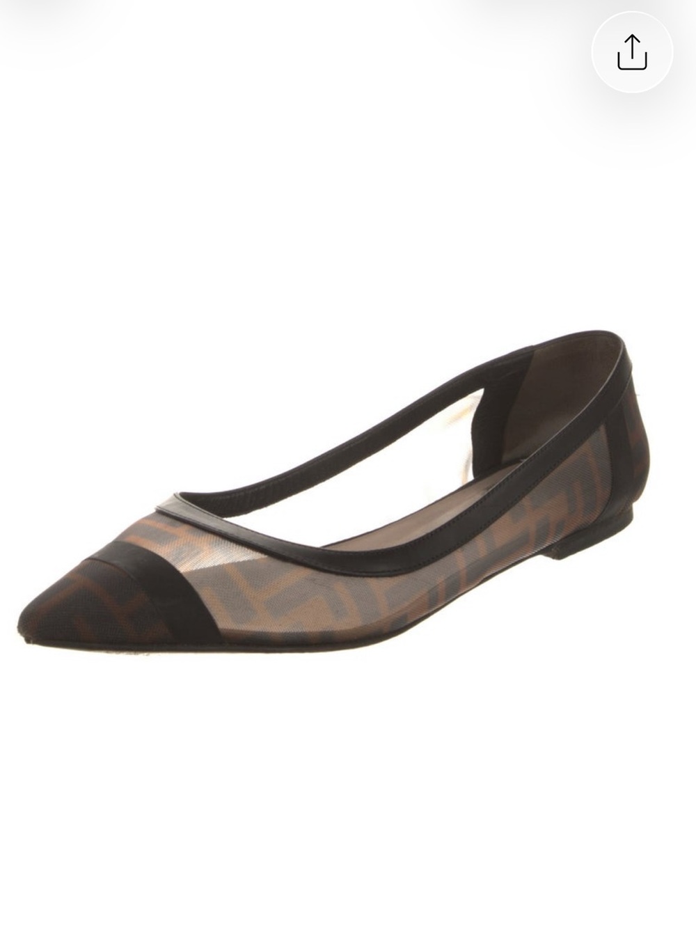 Fendi Brown and Black Zucca FF Mesh Pointed Ballet Flats sz 40